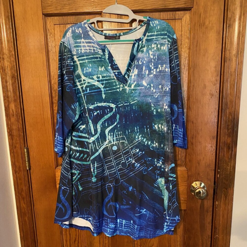 New Music-Themed Blue & Green Tunic Top - 1XL